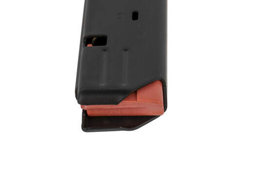 C Products Colt-style 32-round SMG magazine stamped from 400-series stainless steel with a bright orange follower